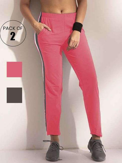 lyra pink & grey cotton sports track pants - pack of 2