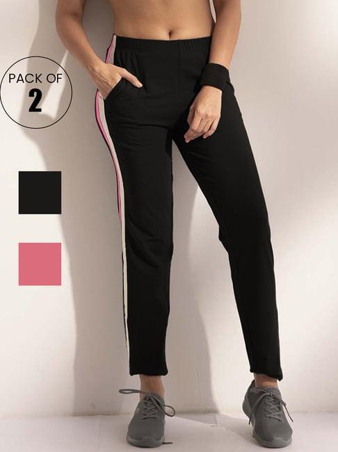 lyra black & pink cotton sports track pants - pack of 2