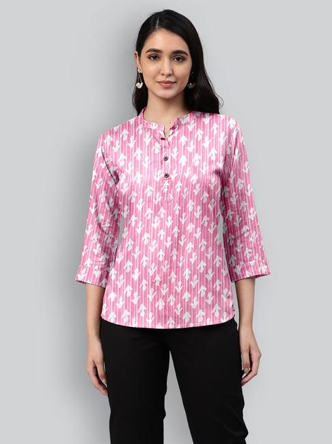 lyra pink mandarin collar printed top