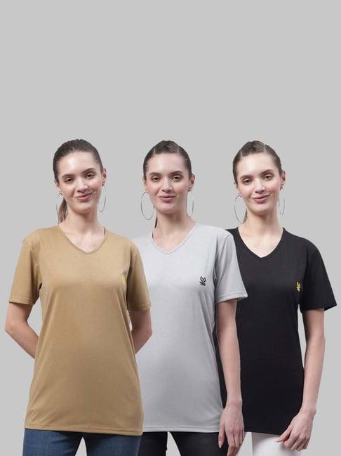 vimal jonney beige & grey cotton sports t-shirt - pack of 3