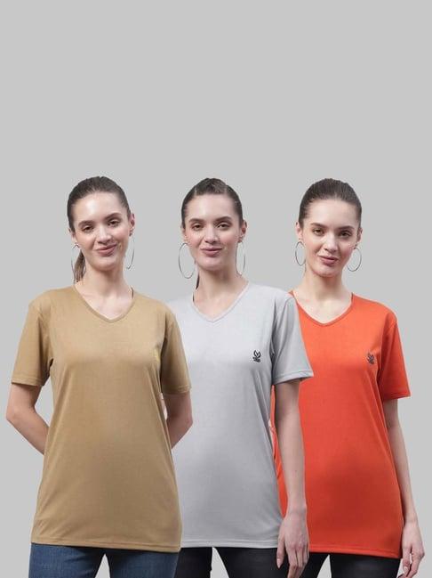 vimal jonney beige & grey cotton sports t-shirt - pack of 3