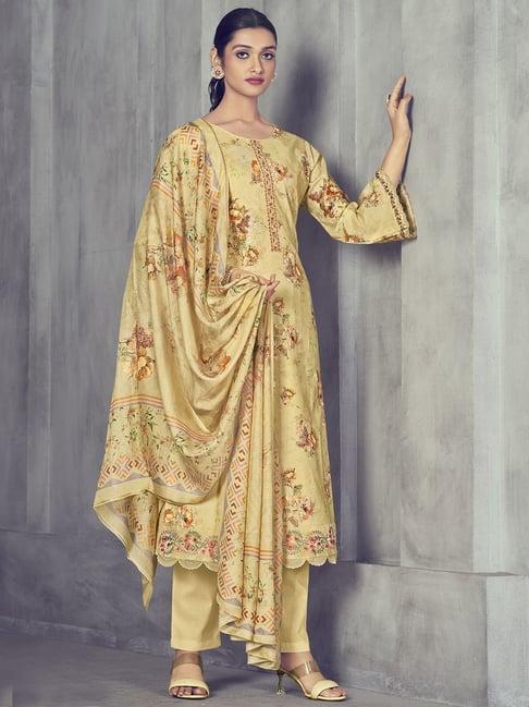 stylee lifestyle yellow cotton printed unstitched dress material