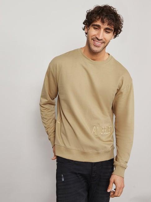 styli beige cotton boxy fit sweatshirt