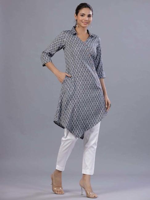 juniper blue printed a line kurti