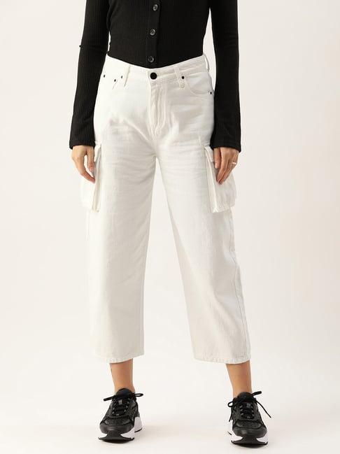 bene kleed white cotton high rise flared jeans