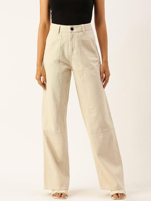 bene kleed beige cotton high rise flared jeans