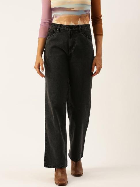 bene kleed black cotton high rise flared jeans