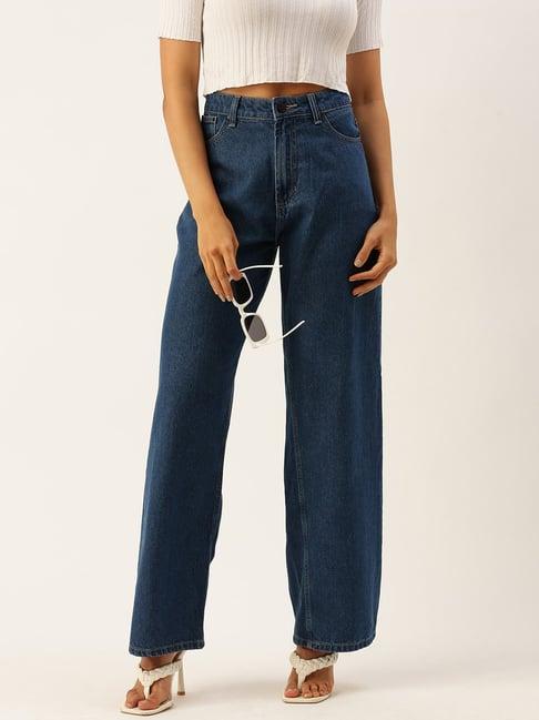 bene kleed blue cotton high rise flared jeans