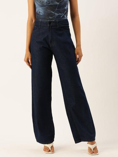 bene kleed blue cotton high rise flared jeans