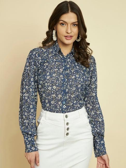 trend arrest blue floral print shirt