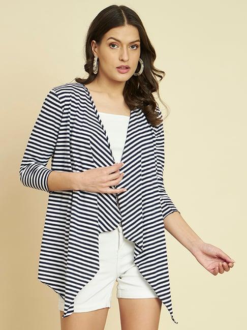 trend arrest white & black cotton striped shrug