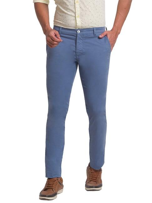 parx sky blue super slim fit flat front trousers