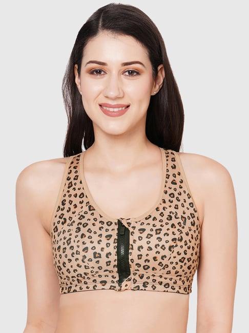 inner sense beige cotton printed sports bra