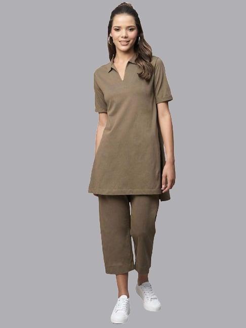 chemistry brown cotton kurti pant set