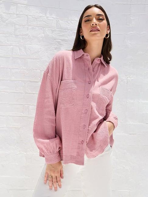 styli pink cotton regular fit shirt