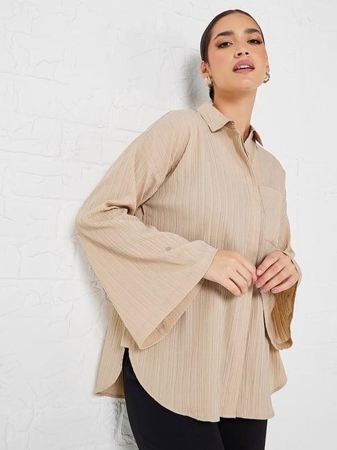 styli beige striped shirt