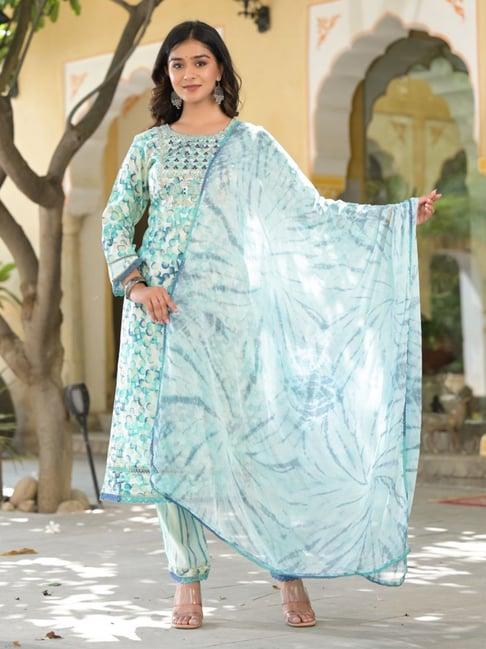 zolo label sky blue printed kurta with pant & dupatta