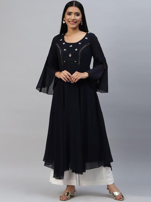 poshak hub blue embellished anarkali kurta