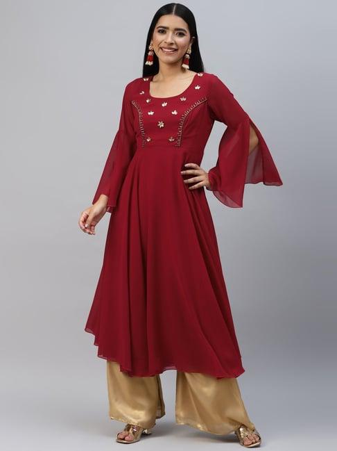 poshak hub maroon embellished anarkali kurta