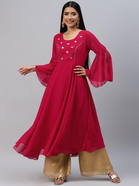 poshak hub pink embellished anarkali kurta