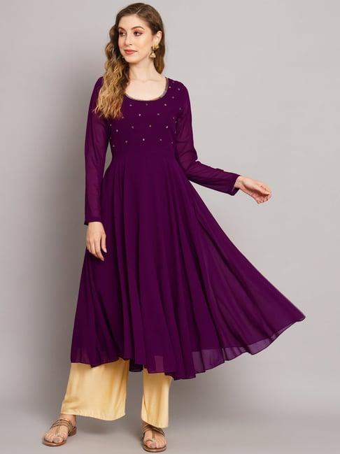 poshak hub purple embellished anarkali kurta