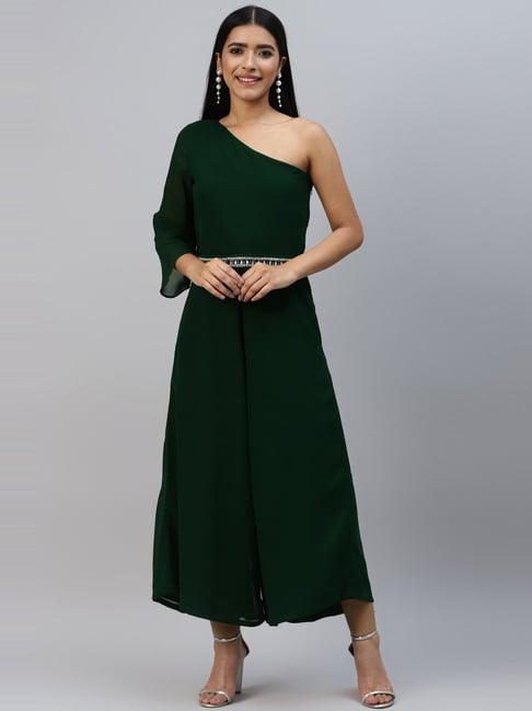 poshak hub green one-shoulder jumpsuit