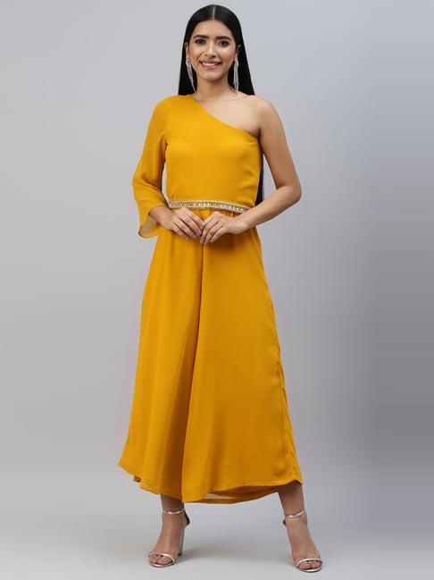 poshak hub yellow one-shoulder jumpsuit