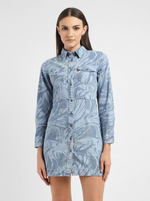 levi's blue printed shirt dress