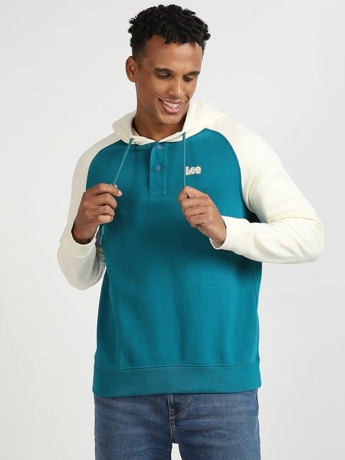 lee green cotton comfort fit colour block hooded sweatshirt