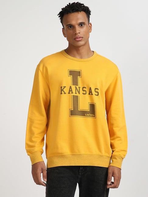 lee yellow cotton comfort fit printed sweatshirt