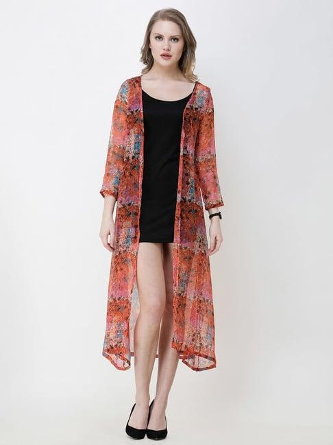 scorpius orange floral print long shrug