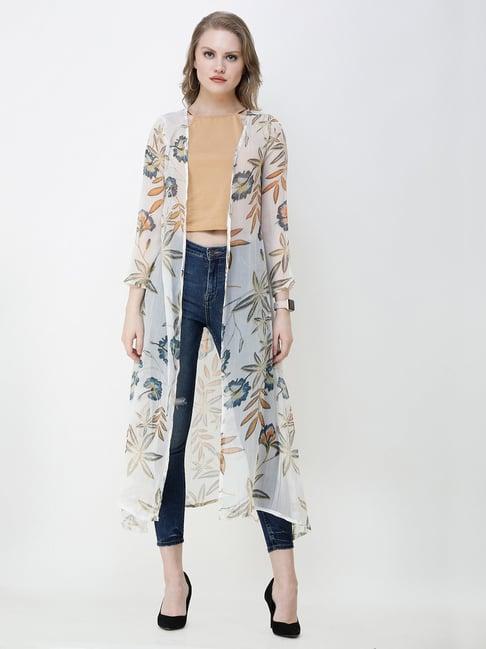 scorpius white floral print long shrug