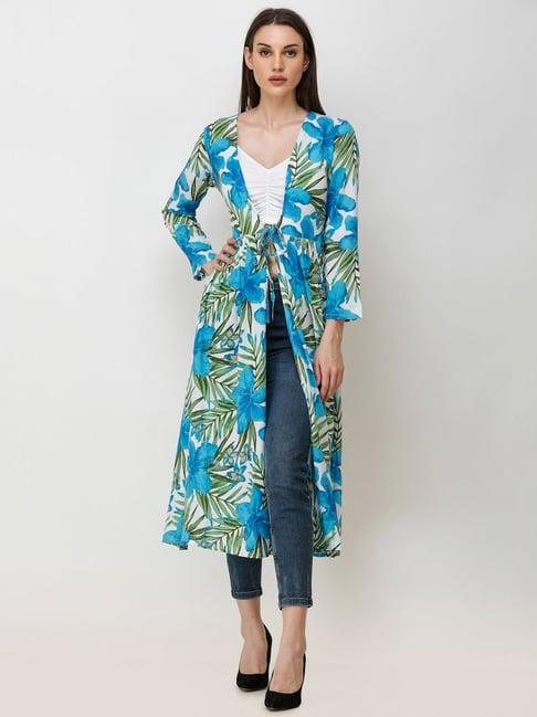 scorpius sky blue floral print long shrug