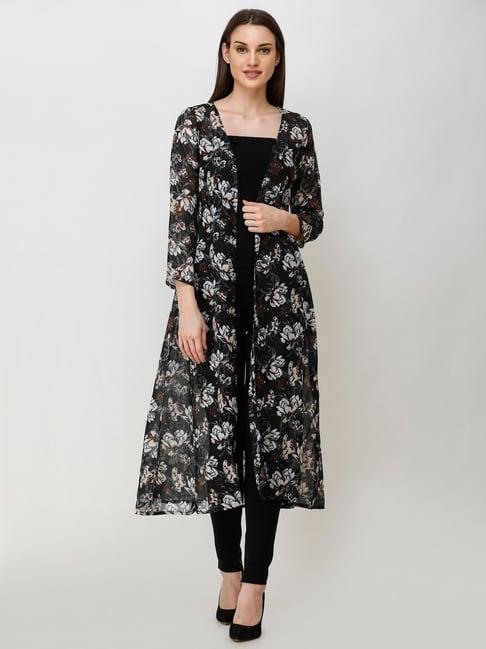 scorpius black floral print long shrug