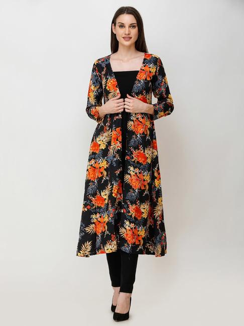 scorpius black floral print long shrug