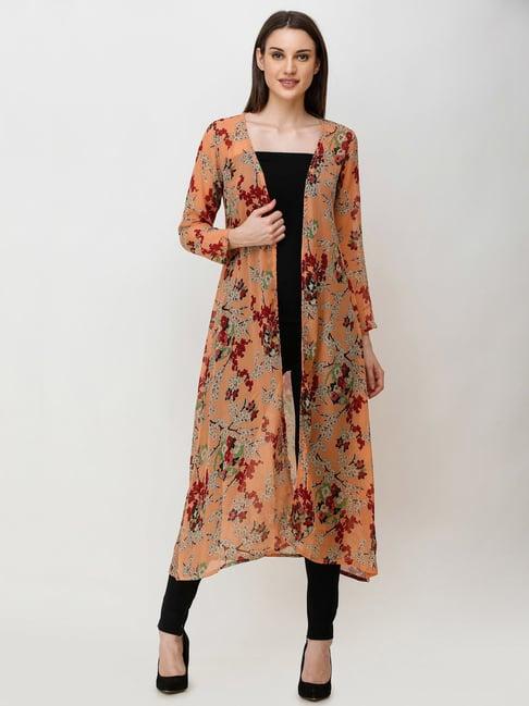 scorpius orange floral print long shrug