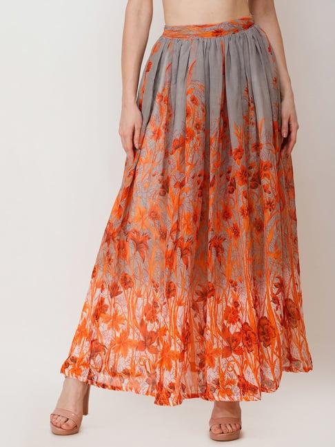 scorpius grey & orange floral print skirt