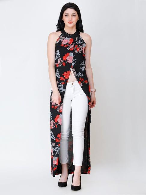 scorpius black floral print long top