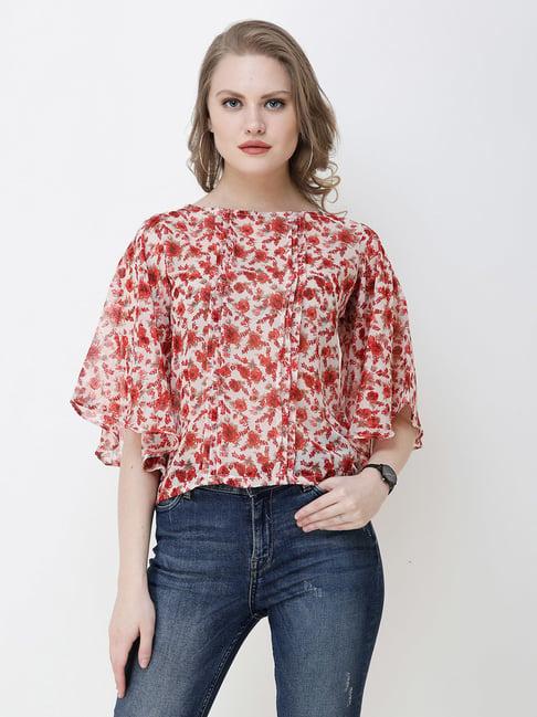 scorpius red & beige floral print top