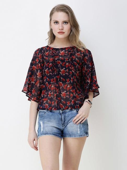 scorpius navy & red floral print top