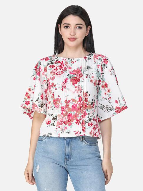 scorpius white & pink floral print top