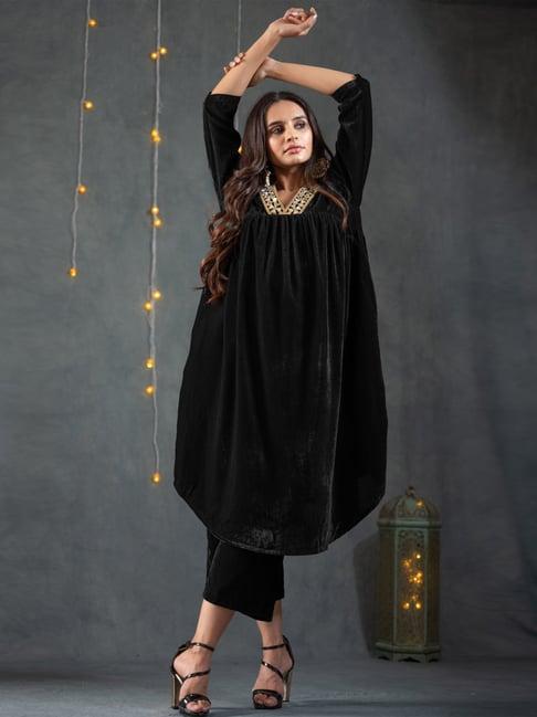 swtantra black embellished kurta palazzo set