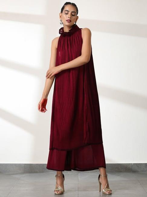 swtantra maroon kurta palazzo set