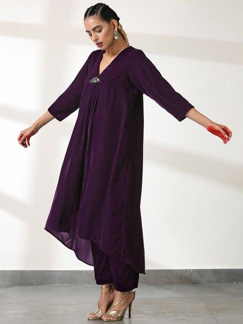 swtantra violet embellished kurta palazzo set