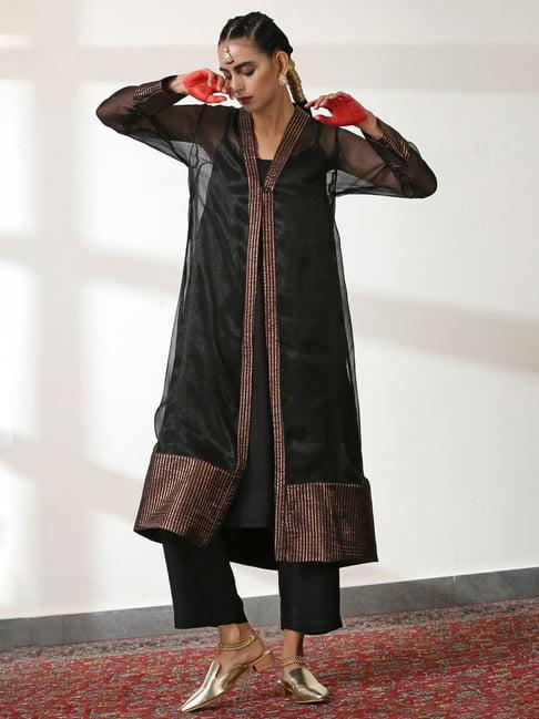 swtantra black embellished kurta palazzo set with cape