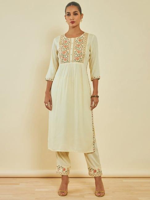 soch off-white embroidered kurta pant set