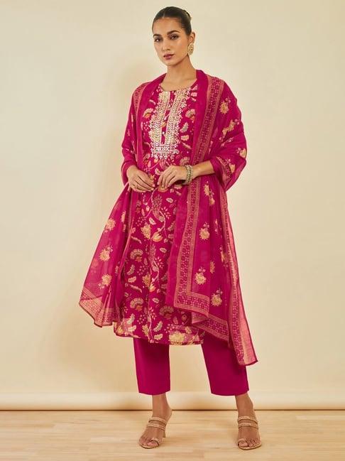 soch pink printed kurta pant set with dupatta