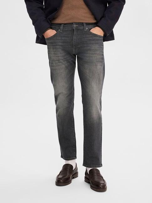 selected homme grey straight fit lightly washed jeans