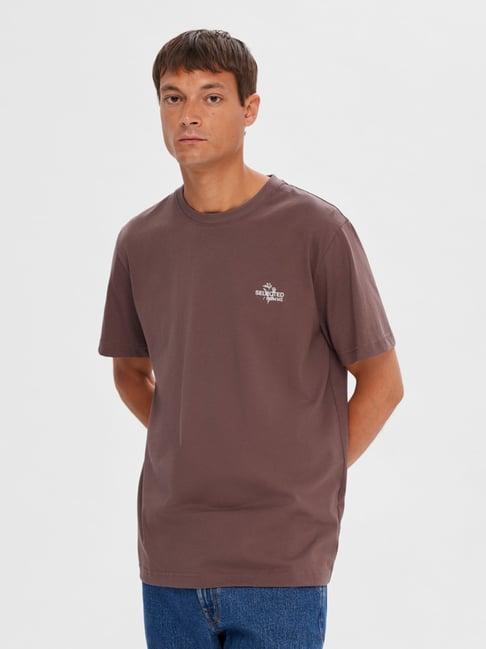 selected homme brown slim fit cotton crew t-shirt