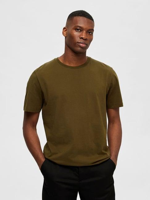 selected homme dark olive slim fit cotton crew t-shirt